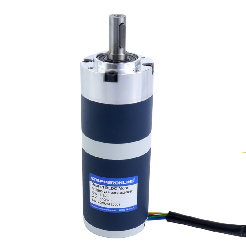24V 90W 100RPM ギア付きブラシレスDCモーター 6.90Nm(977.12oz.in) 30:1 遊星ギアボックス - M62B90-24P-30S/G62-30S1 | StepperOnline