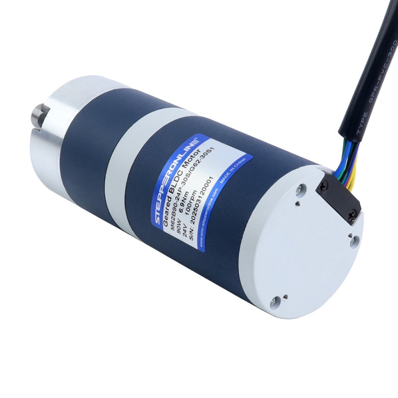 24V 90W 100RPM ギア付きブラシレスDCモーター 6.90Nm(977.12oz.in) 30:1 遊星ギアボックス - M62B90-24P-30S/G62-30S1 | StepperOnline