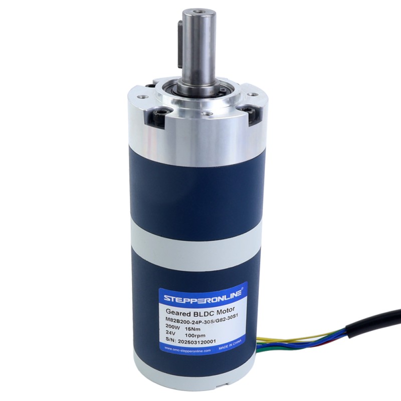 24V 200W 100RPM ギア付きブラシレスDCモーター 15.00Nm(2124.17oz.in) 30:1 遊星ギアボックス - M82B200-24P-30S/G82-30S1 | StepperOnline