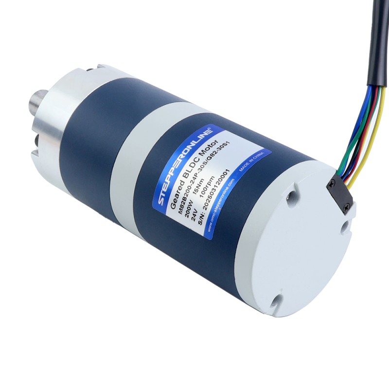 24V 200W 100RPM ギア付きブラシレスDCモーター 15.00Nm(2124.17oz.in) 30:1 遊星ギアボックス - M82B200-24P-30S/G82-30S1 | StepperOnline