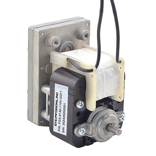 ブラシ付き 110V AC ギアモーター40Kg.cm/15RPM w/ 211:1 角平ギアボックス