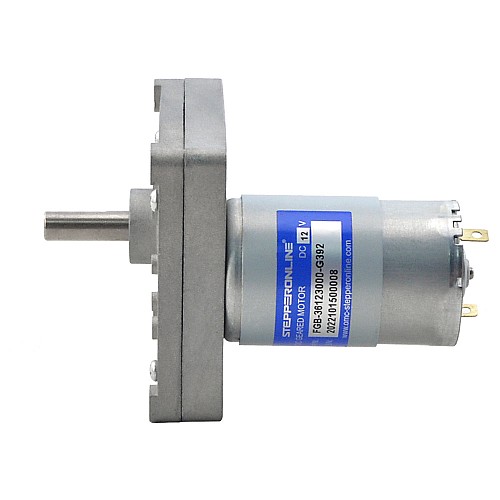 ブラシ付き 12V DC ギアモーター35Kg.cm/5.7RPM w/ 392:1 角平ギアボックス