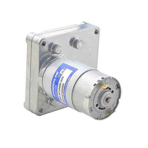 ブラシ付き 24V DC ギアモーター20Kg.cm/55RPM w/ 90:1 角平ギアボックス