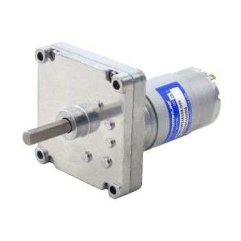 ブラシ付き 24V DC ギアモーター20Kg.cm/55RPM w/ 90:1 角平ギアボックス
