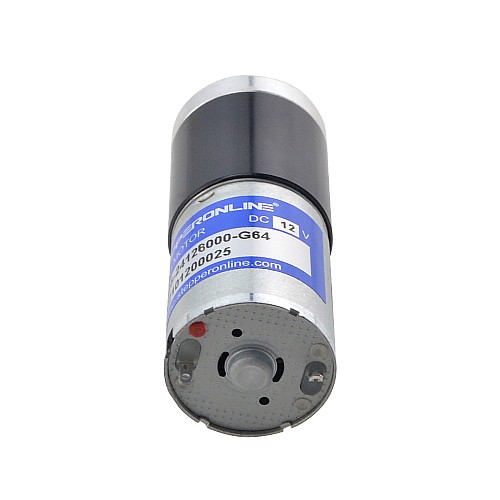 ブラシ付き 12V DC ギアモーター1.3Kg.cm/70RPM w/ 64:1 遊星ギアボックス