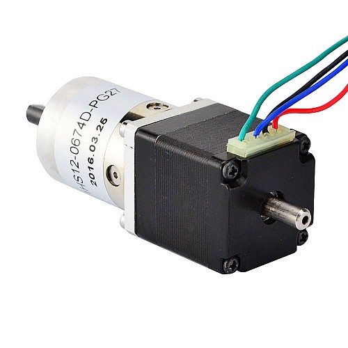 Nema 11 ステッパー L=31mm、リアシャフト & ギア比 27:1 遊星ギアボックス付き