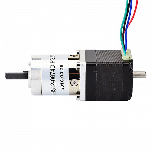 Nema 11 ステッパー L=31mm、リアシャフト & ギア比 27:1 遊星ギアボックス付き
