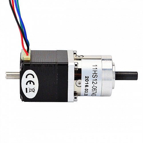 Nema 11 ステッパー L=31mm、リアシャフト & ギア比 5:1 遊星ギアボックス付き