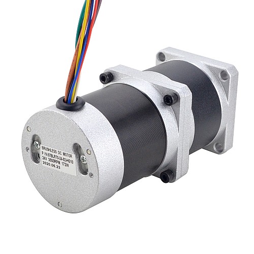 24V 172W 350RPM ギア付きブラシレス DC モーター 4.00Nm(566.45oz.in) 10:1 高精度ギアボックス