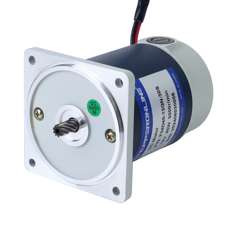 ブラシ付き 12V 40W 8.00Nm(1132.89oz.in) 15RPM 200:1 スパーギアボックス DC ギアモーター付き - F34D40-12GN-30S/4GN200K | StepperOnline