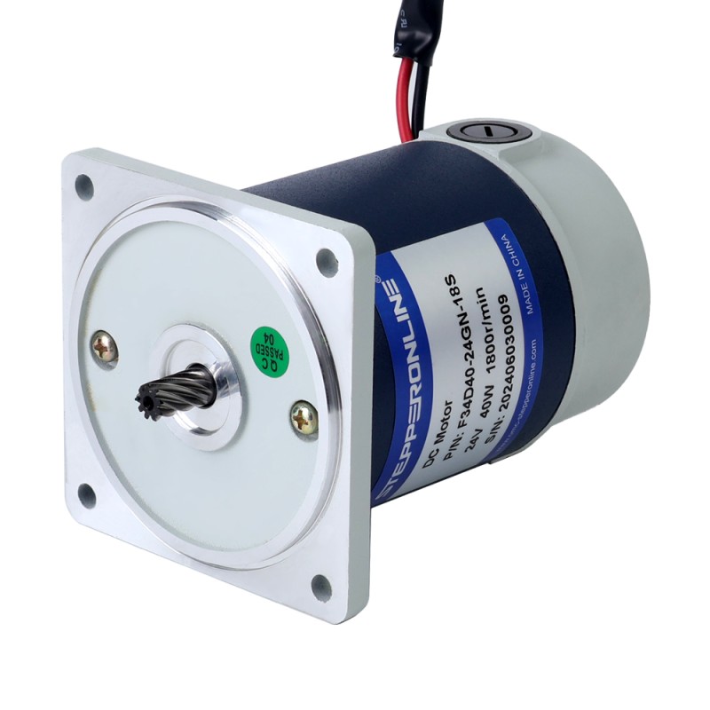 ブラシ付き 24V 40W 2.14Nm(303.05oz.in) 90RPM 20:1 スパーギアボックス DC ギアモーター付き - F34D40-24GN-18S/4GN20K | StepperOnline