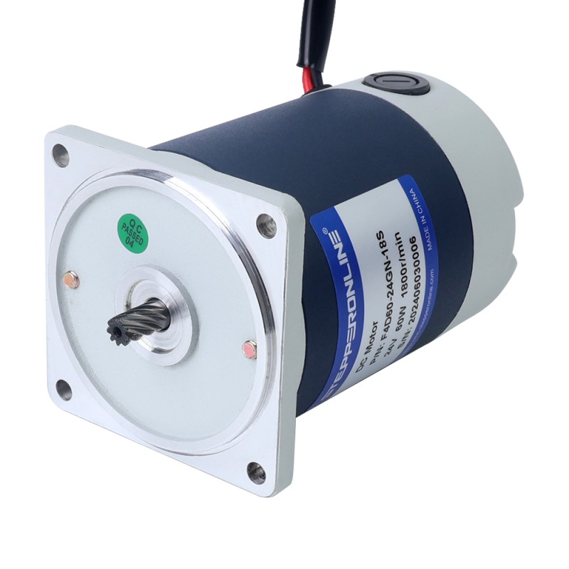 ブラシ付き 24V 60W 6.95Nm(984.20oz.in) 60RPM 30:1 スパーギアボックス DC ギアモーター付き - F4D60-24GN-18S/4GN30K | StepperOnline