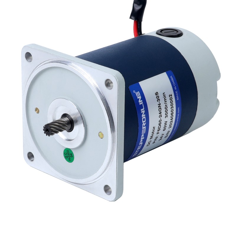 ブラシ付き 24V 60W 1.54Nm(218.08oz.in) 300RPM 10:1 スパーギアボックス DC ギアモーター付き - F5D60-24GN-30S/5GN10K | StepperOnline