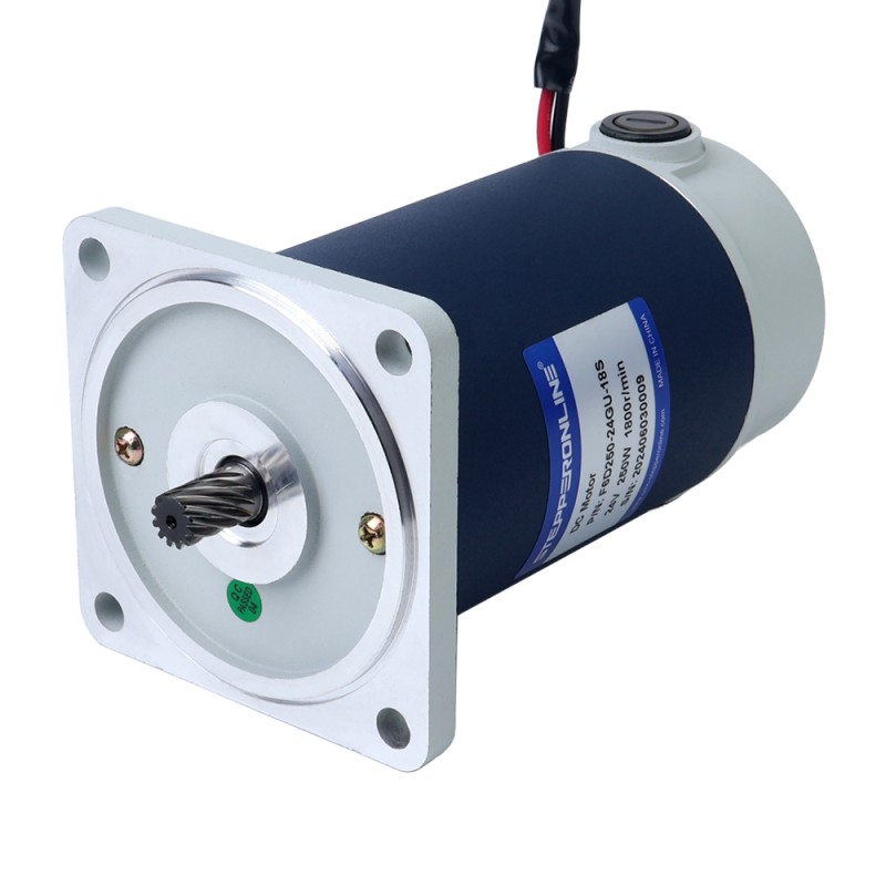 ブラシ付き 24V 250W 40.00Nm(5664.47oz.in) 9RPM 200:1 スパーギアボックス DC ギアモーター付き - F6D250-24GU-18S/6GU200K | StepperOnline