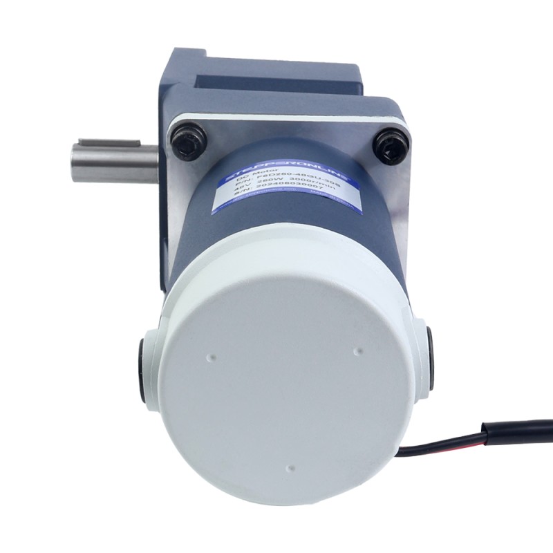 ブラシ付き 48V 250W 8.43Nm(1193.79oz.in) 200RPM 、 15:1 直角ギアボックス DC ギアモーター付き - F6D250-48GU-30S/6GU15RT | StepperOnline