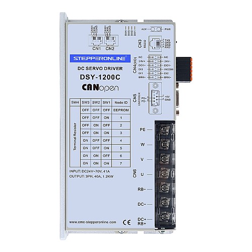 DSYシリーズ 1000W CANopen DCサーボモーター 24-70VDC 3.20Nm 3000rpm 17ビットインクリメンタルエンコーダー IP65 - DSY-C1000L2A2-M17S | StepperOnline