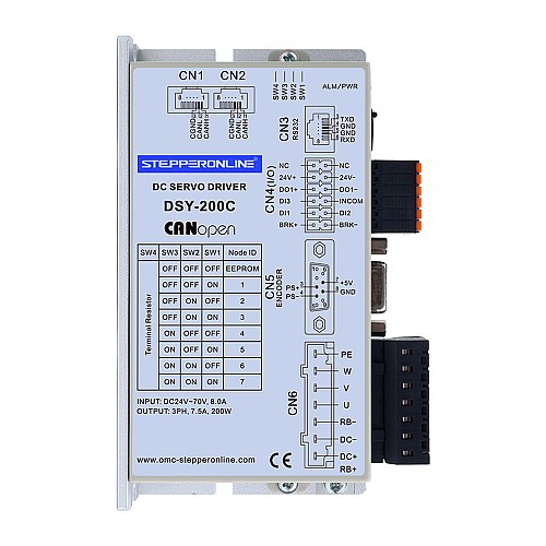 DSYシリーズ 100W CANopen DCサーボモーター 24-70VDC 0.318Nm 3000rpm 17ビットインクリメンタルエンコーダー IP65 - DSY-C100L2A2-M17S | StepperOnline