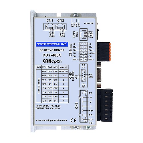 DSYシリーズ 400W CANopen DCサーボモーター 24-70VDC 1.27Nm 3000rpm 17ビットインクリメンタルエンコーダー IP65 - DSY-C400L2A2-M17S | StepperOnline