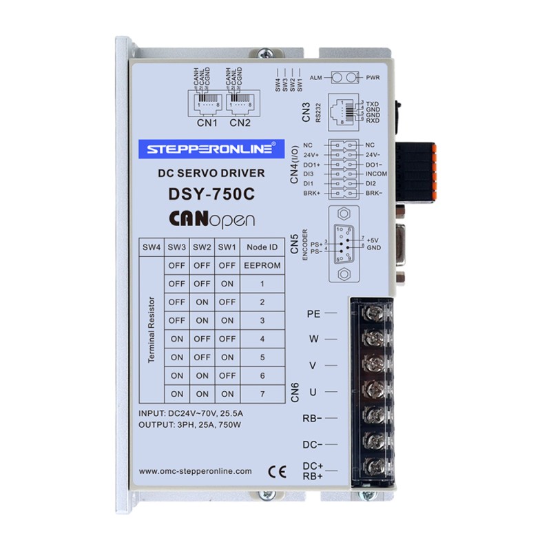 DSYシリーズ 750W CANopen DCサーボモーター 24-70VDC 2.39Nm 3000rpm 17ビットインクリメンタルエンコーダー IP65 - DSY-C750L2A2-M17S | StepperOnline DSYシリーズ 750W CANopen DCサーボモーター 24-70VDC 2.39Nm 3000rpm 17ビットインクリメンタルエンコーダー IP65 - DSY-C750L2A2-M17S | StepperOnline