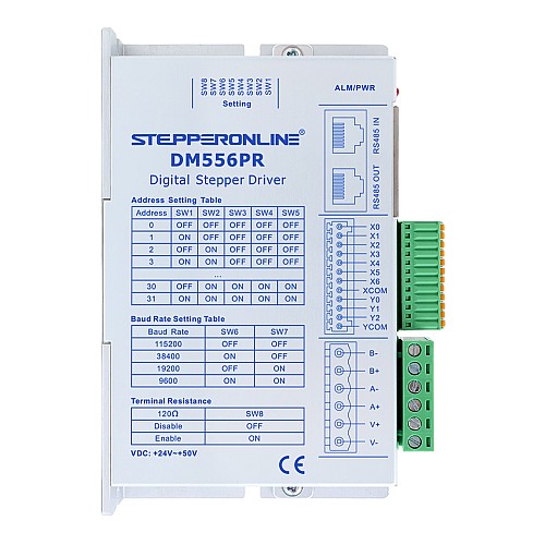 Yシリーズ Modbus RS485 ステッピングモータードライバー 0-4.0A 24-50VDC Nema 23/24/34 ステッピングモーター用 - DM556PR | StepperOnline