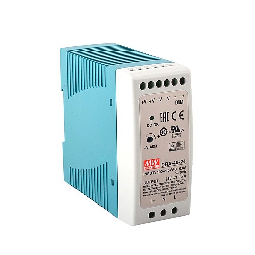 DRA-40-24 MEANWELL 40.8W 24VDC 1.7A 115/230VAC シングル出力スイッチング電源