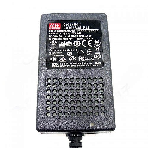 GST25A48-P1J MEANWELL 25W 48VCC 0.52A 115/230VAC AC-DC アダプタ インダストリアル ヴェルデ コンフィアブル