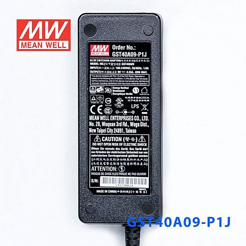 GST40A09-P1J MEANWELL 40W 9VDC 4.45A 115/230VAC AC-DC 信頼性の高いグリーン産業用アダプタ GST40A09-P1J MEANWELL 40W 9VDC 4.45A 115/230VAC AC-DC 信頼性の高いグリーン産業用アダプタ