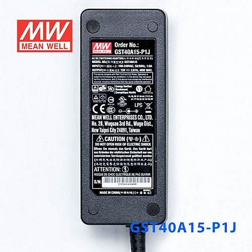 GST40A15-P1J MEANWELL 40W 15VDC 2.67A 115/230VAC AC-DC 信頼性の高いグリーン産業用アダプタ GST40A15-P1J MEANWELL 40W 15VDC 2.67A 115/230VAC AC-DC 信頼性の高いグリーン産業用アダプタ