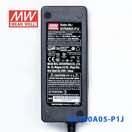 GST60A05-P1J MEANWELL 30W 5VDC 6A 115/230VAC AC-DC 信頼性の高いグリーン産業用アダプタ GST60A05-P1J MEANWELL 30W 5VDC 6A 115/230VAC AC-DC 信頼性の高いグリーン産業用アダプタ