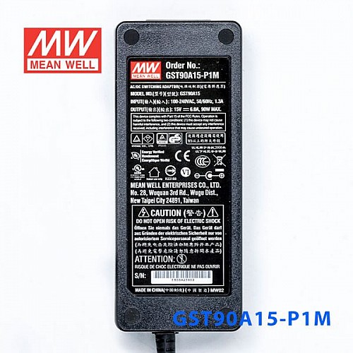 GST90A15-P1M MEANWELL 90W 15VDC 6A 115/230VAC AC-DC 信頼性の高いグリーン産業用アダプタ