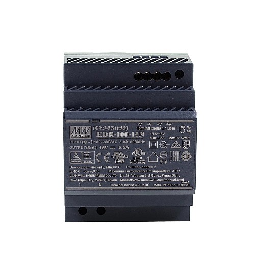 HDR-100-15N MEANWELL 97.5W 15VDC 6.5A 115/230VAC ウルトラスリム ステップ形状 DINレール電源