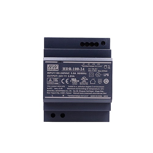 HDR-100-24 MEANWELL 92W 24VDC 3.83A 115/230VAC ウルトラスリム ステップ形状 DINレール電源 HDR-100-24 MEANWELL 92W 24VDC 3.83A 115/230VAC ウルトラスリム ステップ形状 DINレール電源