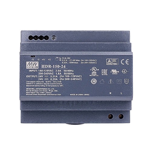 HDR-150-24 MEANWELL 24VDC 5.31A 127.4W 115VAC/6.25A 150W 230VAC ウルトラスリム ステップ形状 DINレール電源