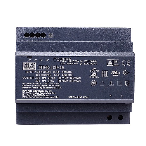 HDR-150-48 MEANWELL 48VDC 2.72A 130.6W 115VAC/3.2A 153.6W 230VAC ウルトラスリム ステップ形状 DINレール電源