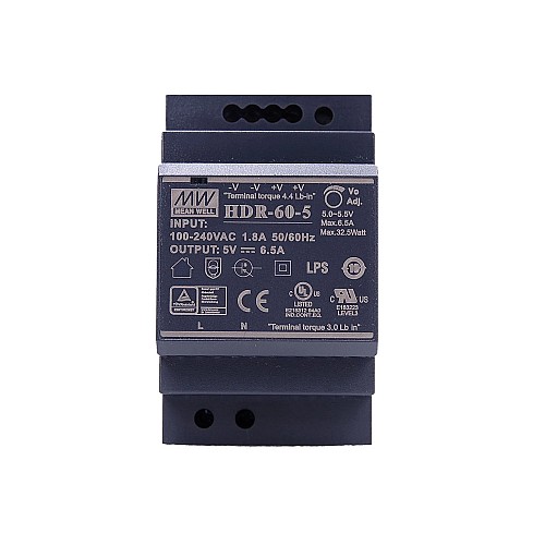 HDR-60-5 MEANWELL 32.5W 5VDC 6.5A 115/230VAC ウルトラスリム ステップ形状 DINレール電源