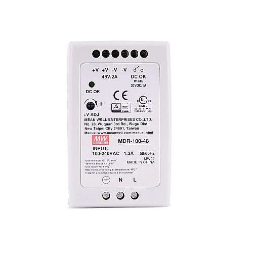 MDR-100-48 MEANWELL 96W 48VDC 2A 115/230VAC 単一出力産業用 DIN レール電源