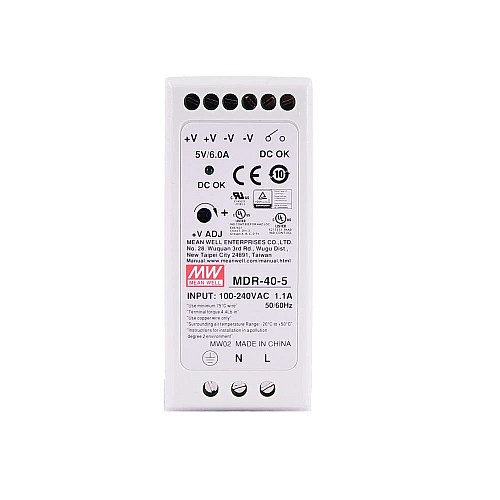 MDR-40-5 MEANWELL 30W 5VDC 6A 115/230VAC 単一出力産業用 DIN レール電源 MDR-40-5 MEANWELL 30W 5VDC 6A 115/230VAC 単一出力産業用 DIN レール電源
