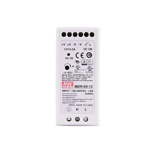 MDR-60-12 MEANWELL 60W 12VDC 5A 115/230VAC DINレール電源 MDR-60-12 MEANWELL 60W 12VDC 5A 115/230VAC DINレール電源