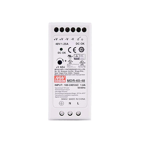 MDR-60-48 MEANWELL 60W 48VDC 1.25A 115/230VAC 単一出力産業用 DIN レール電源