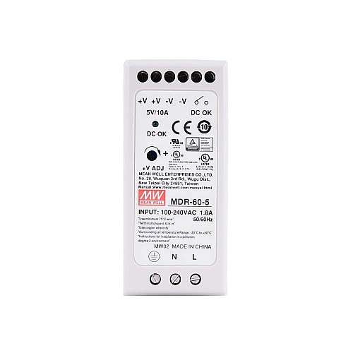 MDR-60-5 MEANWELL 60W 5VDC 10A 115/230VAC DINレール電源