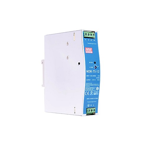 NDR-75-12 MEANWELL 75.6W 12VDC 6.3A 115/230VAC シングル出力 工業用 DIN レール