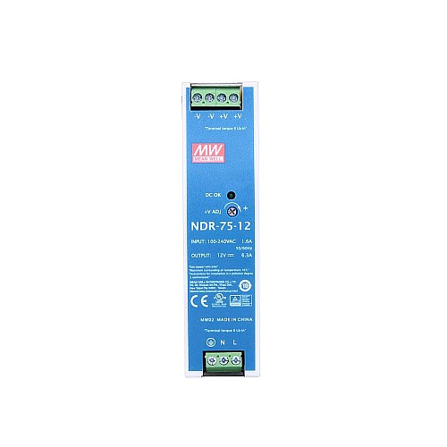 NDR-75-12 MEANWELL 75.6W 12VDC 6.3A 115/230VAC シングル出力 工業用 DIN レール