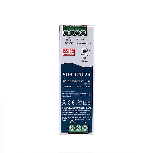 SDR-120-24 MEANWELL 120W 24VDC 5A 115/230VAC PFC 機能付き DIN レール電源