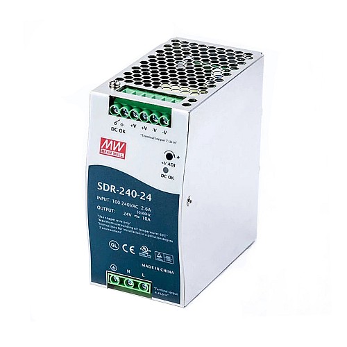 SDR-240-24 MEANWELL 240W 24VDC 10A 115/230VAC PFC 機能付き DIN レール電源 SDR-240-24 MEANWELL 240W 24VDC 10A 115/230VAC PFC 機能付き DIN レール電源