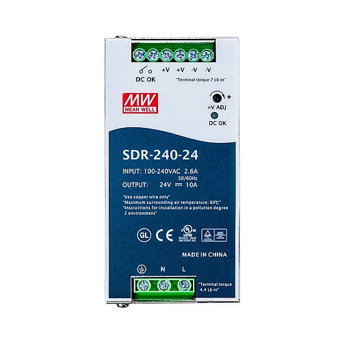 SDR-240-24 MEANWELL 240W 24VDC 10A 115/230VAC PFC 機能付き DIN レール電源 SDR-240-24 MEANWELL 240W 24VDC 10A 115/230VAC PFC 機能付き DIN レール電源
