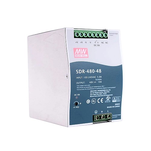 SDR-480-48 MEANWELL 480W 48VDC 10A 115/230VAC シングル出力 PFC 機能付き産業用 DIN レール