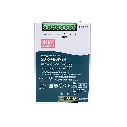 SDR-480P-24 MEANWELL 480W 24VDC 20A 115/230VAC 単一出力 PFC および並列機能を備えた産業用 DIN レール