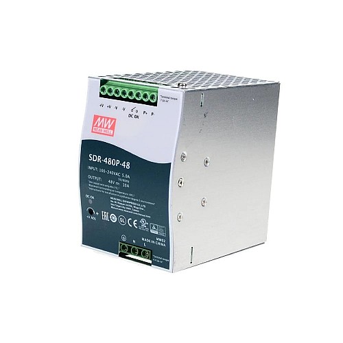 SDR-480P-48 MEANWELL 480W 48VDC 10A 115/230VAC シングル出力 PFC および並列機能を備えた産業用 DIN レール