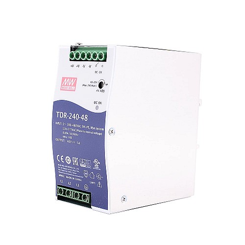TDR-240-48 MEANWELL 240W 48VDC 5A 400/500VAC スリムな三相産業用 DIN レール、PFC 機能付き