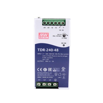 TDR-240-48 MEANWELL 240W 48VDC 5A 400/500VAC スリムな三相産業用 DIN レール、PFC 機能付き